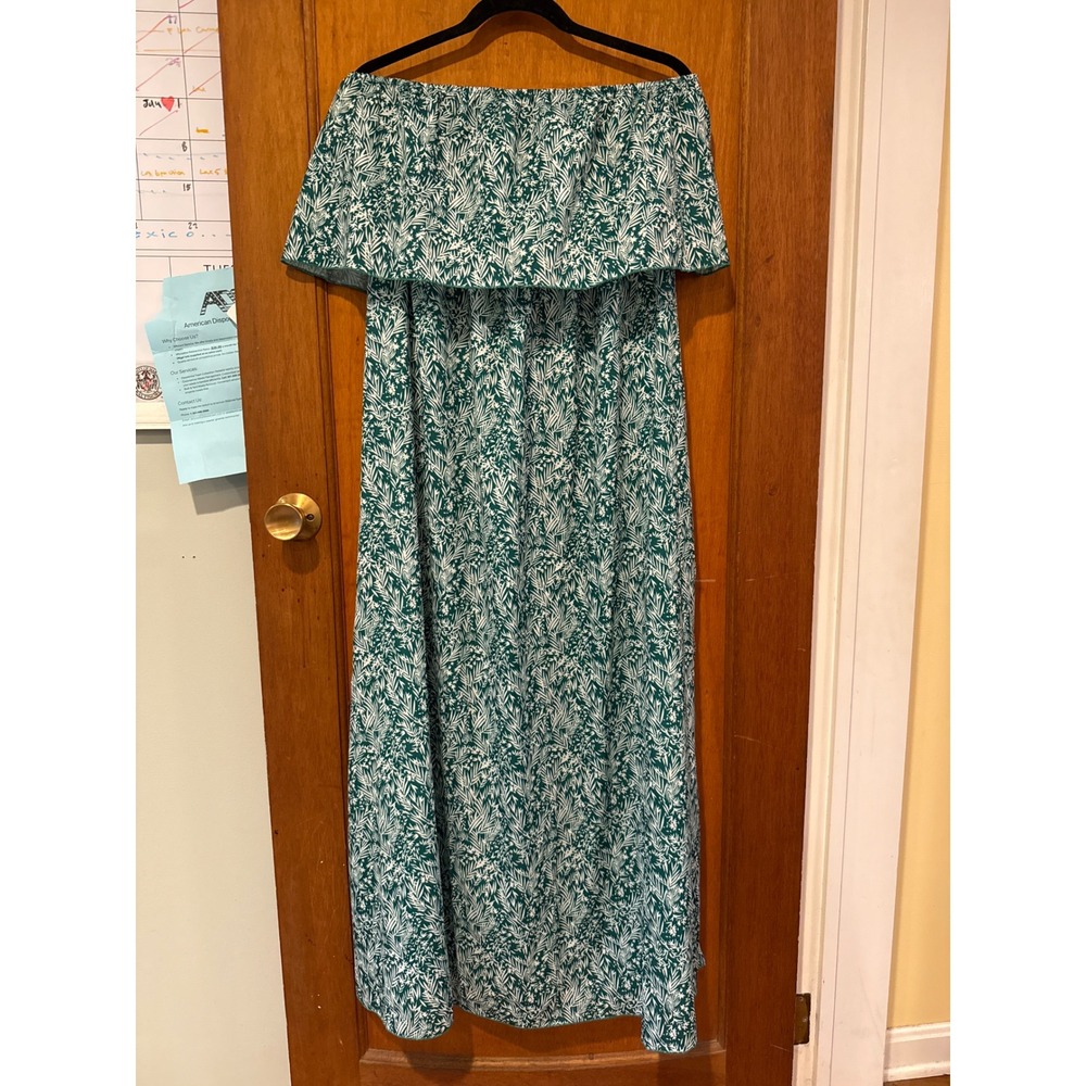 C+D+M dress Large strapless elastic empire green white vacation coverup tropical